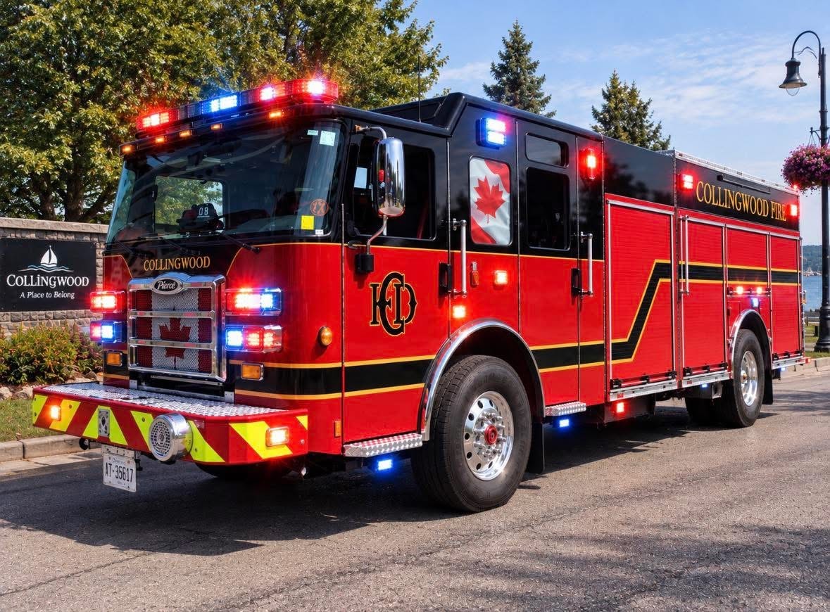 Collingwood Fire Station exterior with trucks outside the hall